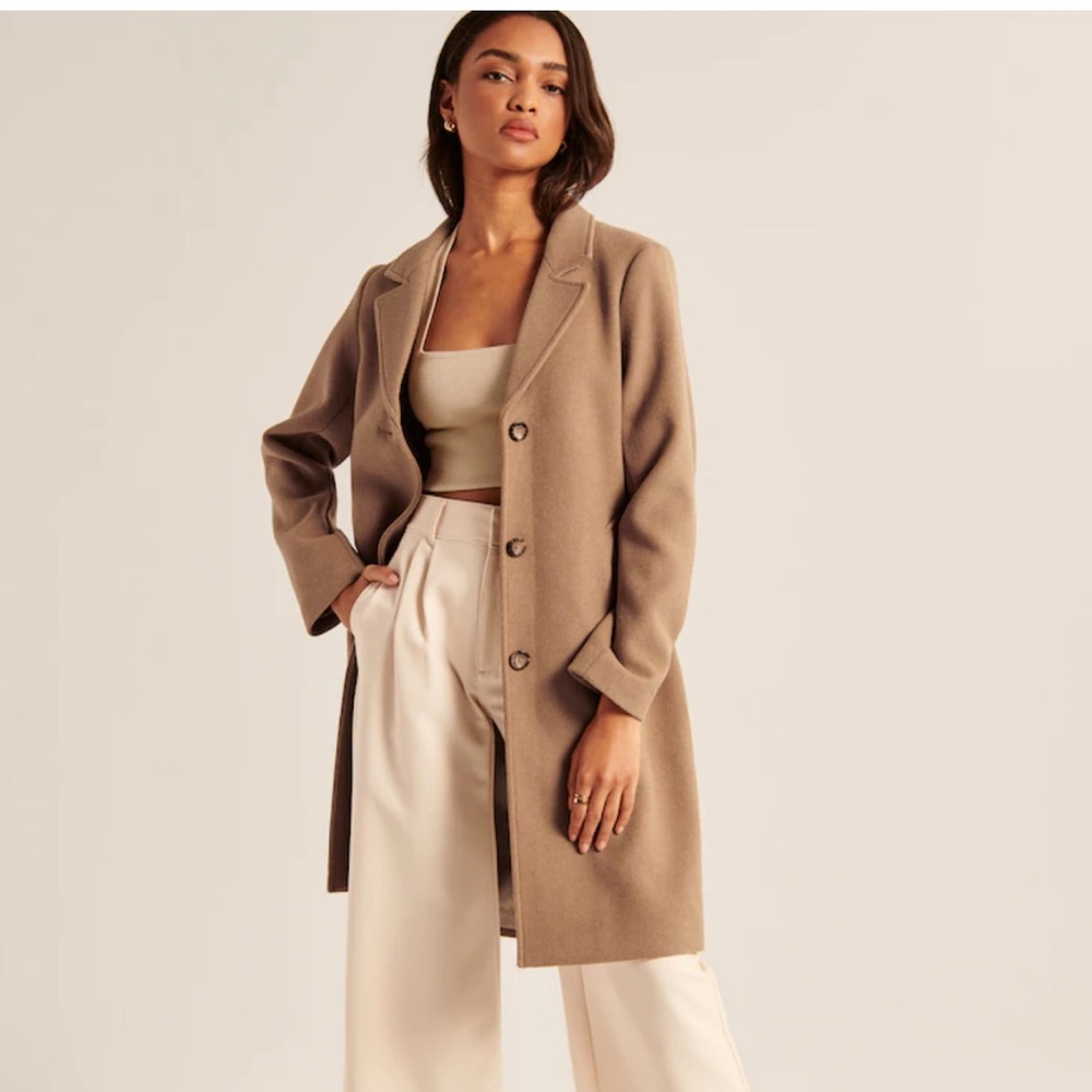 Abercrombie & Fitch A&F Women’s Wool Blend Dad Coat Jacket Tan Camel Size Large